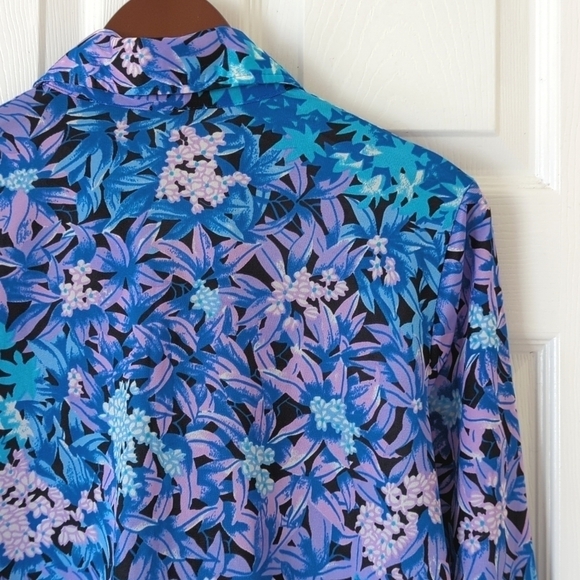 Roxanne 70's Vintage Union Made Floral Pointed Collar Button Down Shirt Purple M - Picture 12 of 12